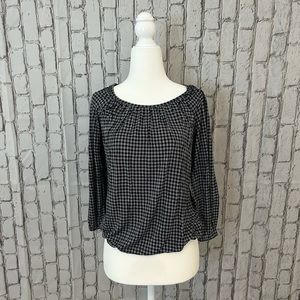 MICHAEL Michael Kors Black Plaid 3/4 Length Blouse